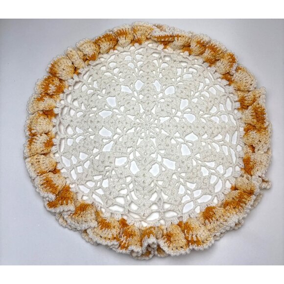 Handmade Crochet Lace Doily White & Yellow Gradient 13" Table Décor Vintage Char - Picture 1 of 15